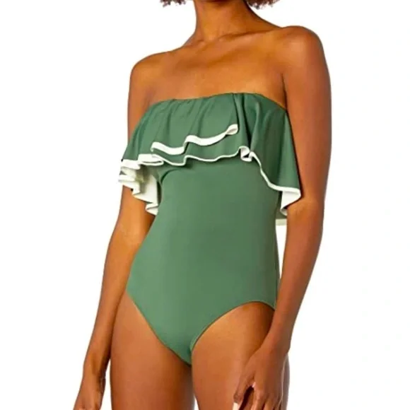 COCO Reef Agape Ruffle Bandeau Olive Swimsuit - Picture 3 of 10